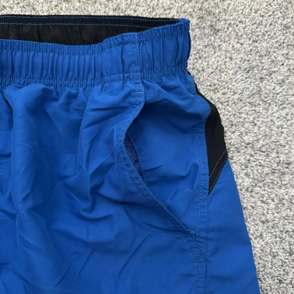 Nike Swim Shorts Mens XL Blue Black Mesh Lined Elastic Waist Drawstring Pockets